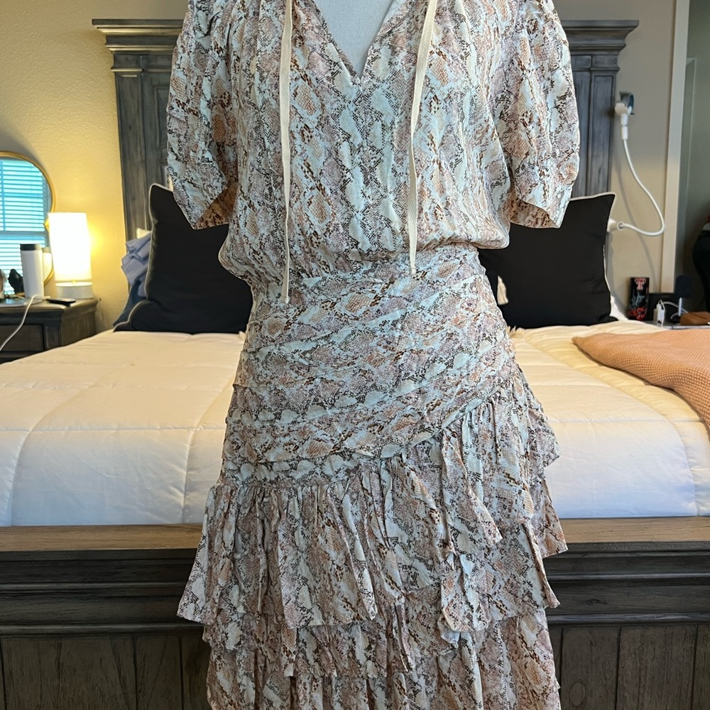 Dear John Cream Snake Print Dress